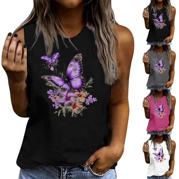 Pxxlle Sleeveless Tank Tops for Women Trendy Flower Print Tanks Loose Fitting Round Neck Summer Fashion Going Out Tops Red XL