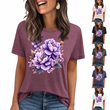 Pxxlle Summer Going Out Tops for Women Fashion Flower Graphic Tee Shirts Loose Fit Short Sleeve Crewneck T Shirts (White S)