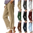 thumbnail image 1 of Pxxlle Summer Linen Pants for Women with Pockets Casual Elastic High Waisted Vacation Pant Hollow Out Wide Leg Lounge Trousers Wine L, 1 of 6