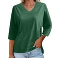thumbnail image 1 of Pxxlle Summer Tshirts Shirts for Women Loose 3/4 Length Sleeve Tshirt Comfy V Neck T Shirts Solid Color Classic Fit Tops, 1 of 6