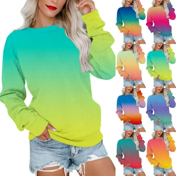 Pxxlle Sweatshirts for Women Trendy Gradient Graphic Sweatshirt Oversized Long Sleeve Fall Pullovers Casual Crewneck Tops Dark Blue XXL