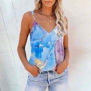 Pxxlle Tank Tops for Women Marble Graphic Tees Chain Straps V Neck Shirts Trendy Loose Fit Sleeveless Tees Summer Vacation Vest Tops