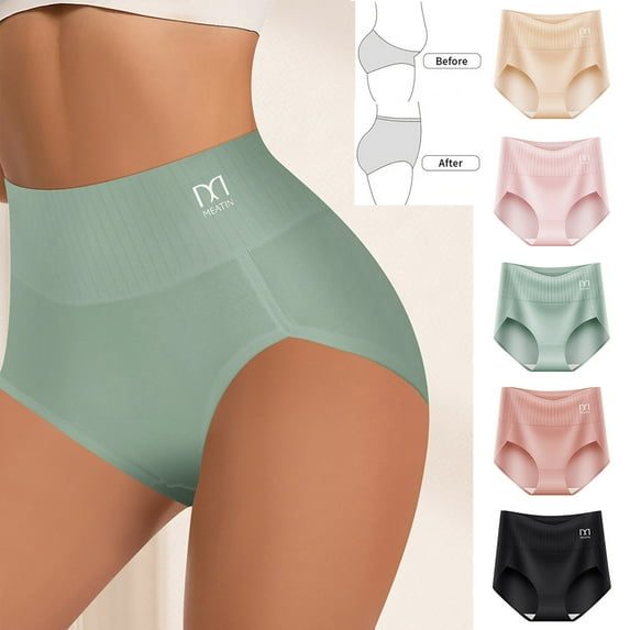 Pxxlle Tummy Control Underwear for Women Plus Size High Waisted Seamless Briefs Comfort Butt Lift No Show Panties for Everyday Beige L