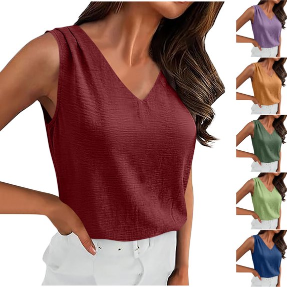 Pxxlle V Neck Tank Tops for Women Loose Fit Summer Sleeveless Top Solid Color Dressy Casual Shirt Green L