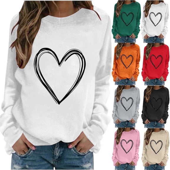 Pxxlle Valentines Day Sweatshirts Women Love Heart Graphic Sweatshirt Cute Long Sleeve Crewneck Pullover Tops Red M