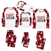 Pxxlle We are Family Christmas Matching Pajamas Sets 2024 Fashion Xmas Tree Elk Print Blouse Pants Plus Size Adult and Kids Loungewear