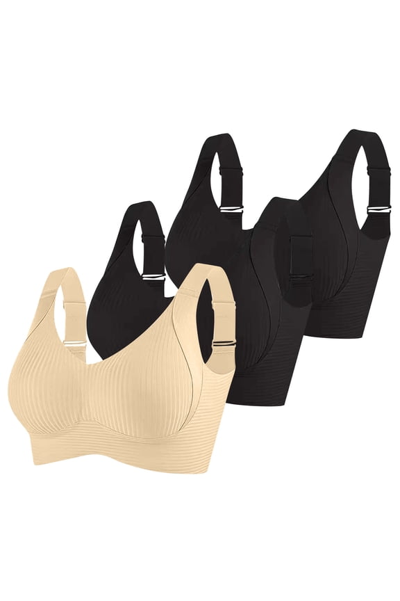 Women's Plus Size Bras Wireless Supportive Everyday Bra Adjustable Straps Bralette Comfort Full Coverage Bras for Large Bust Pack of 3 L