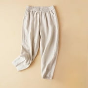 Pxxlle Women's Stretch Cotton Pants Pull On Mid Rise Pants Relaxed Fit Ankle Length Pant Daily Going Out Lounge Pants