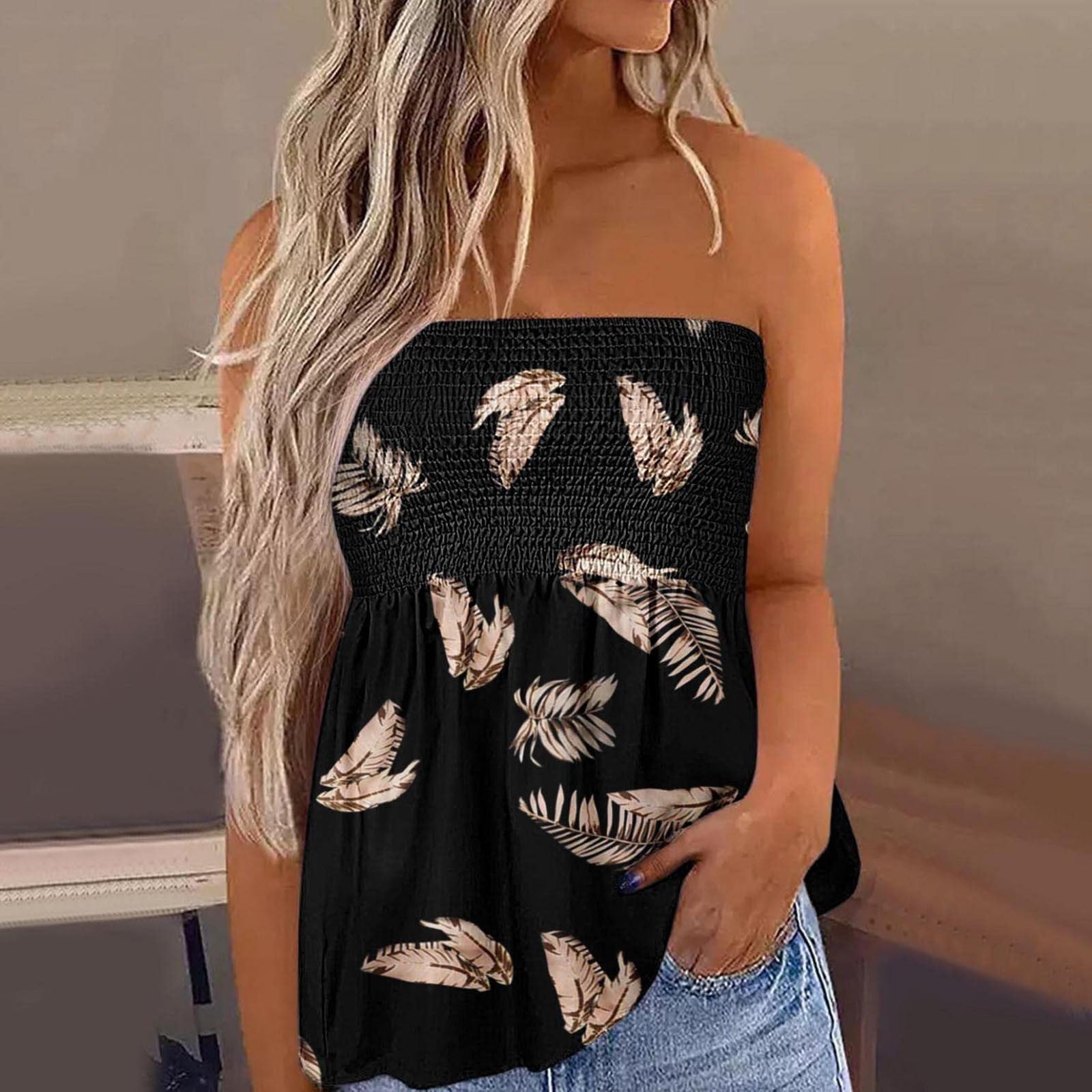 Pxxlle Women's Striped Strapless Bandeau Tube Top Casual Sleeveless