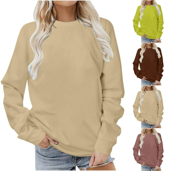 Pxxlle Women's Sweatshirts Plus Size Crewneck Sweatshirt Fall Long Sleeve Tunic Tops Trendy Plain Pullover Top Brown XXXXL