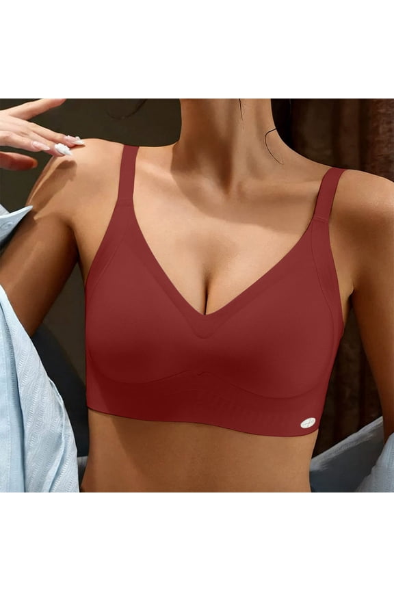 Womens Bras Seamless No Underwire Everyday Bra Comfortable Push Up Full Coverage Bralettes Wine XL