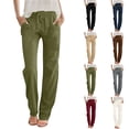 thumbnail image 1 of Pxxlle Womens Cotton Linen Pants Casual Summer Straight Wide Leg Pant Solid Color Elastic Waist Drawstring Lounge Trousers with Pockets Navy XXL, 1 of 6