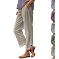thumbnail image 1 of Pxxlle Womens Cotton Linen Pants Plus Size Side Split Wide Leg Pant with Pockets Lightweight Summer Vacation High Waisted Trousers Gray M, 1 of 7