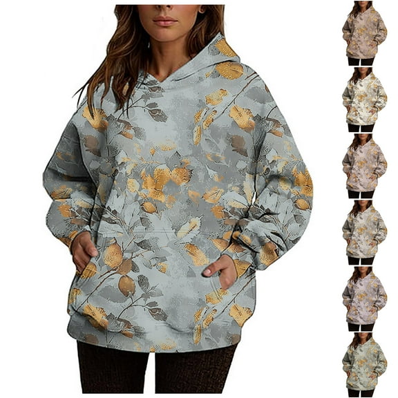 Pxxlle Womens Hoodie Sweatshirts Trendy Camo Graphic Hoodies Oversized Long Sleeve Hooded Pullover Tops Fall Winter Loose Fit Sweatshirt with Pockets Gray S