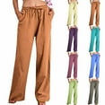 thumbnail image 1 of Pxxlle Womens Linen Pants Plus Size Straight Wide Leg Dressy Trousers with Pockets Summer Elastic Waisted Drawstring Pant Orange M, 1 of 10