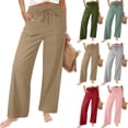 thumbnail image 1 of Pxxlle Womens Linen Pants Summer Casual Elastic Waisted Drawstring Pant Loose Fit Straight Wide Leg Trousers Lightweight Vacation Clothes with Pockets Gray XXL, 1 of 8