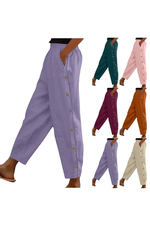 Womens Linen Pants Summer Casual Wide Leg Lounge Pant Solid Color Elastic High Waisted Vacation Trousers with Pockets Mint Green XL