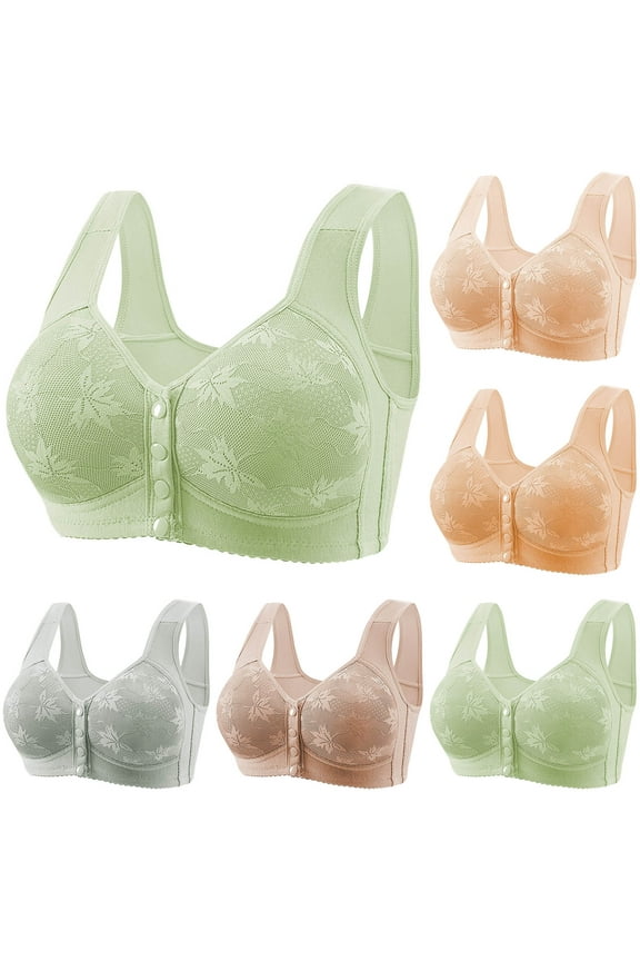 Womens Open Front Bras Wireless Push Up Bra Comfort Full Coverage Sleep Bralettes Breathable Everyday Bralette for Big Breast Khaki 38/85BC