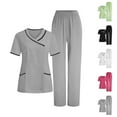 thumbnail image 1 of Pxxlle Womens Plus Size Scrub Set Plus Size Short Sleeve V Neck Nurse Uniform and Solid Color Elastic Waistband Long Pants Hot Pink S, 1 of 10