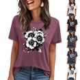 thumbnail image 1 of Pxxlle Womens Summer Casual T Shirts Loose Fitted Round Neck Tshirts Fashion Flower Graphic Tees Short Sleeve Beach Vacation Going Out Tops (White S), 1 of 5