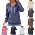 thumbnail image 1 of Pxxlle Womens Waffle Knit Hoodie Loose Fit V Neck Drawstring Hooded Sweatshirts Loose Fitted Long Sleeve Pullover Tops with Pockets Navy L, 1 of 7