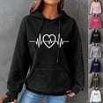 thumbnail image 1 of Pxxlle Womens Waffle Knit Hoodie Trendy Heart Graphic Hoodies Casual Loose Long Sleeve Hooded Sweatshirts Fall Drawstring Sweatshirt with Pockets Black XL, 1 of 5