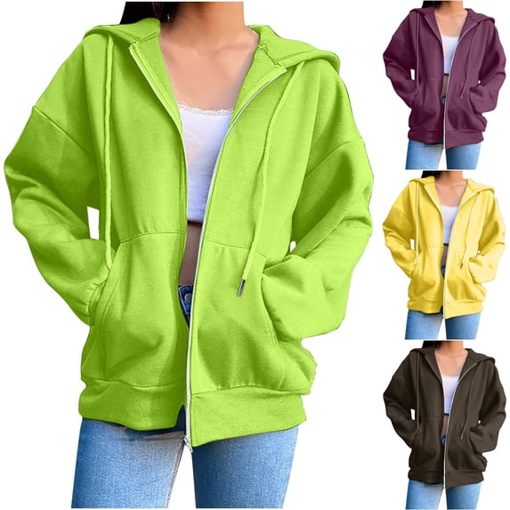Pxxlle Womens Zip Up Hoodies Fall Fashion Long Sleeve Lightweight Oversized Sweatshirt Comfy Casual Drop Shoulder Fall Clothes Bronze M