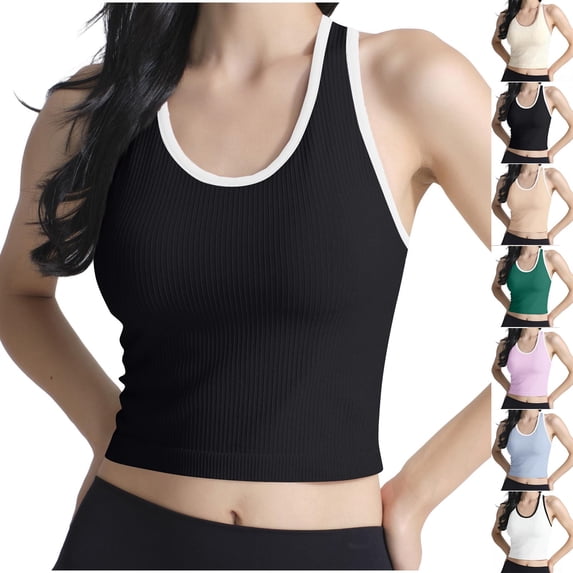 Pxxlle Workout Tank Tops for Women with Built In Bra Ribbed Scoop Neck Racerback Tanks Stretch Sleeveless Seamless Shir Top for Running Gym Fitness Green S