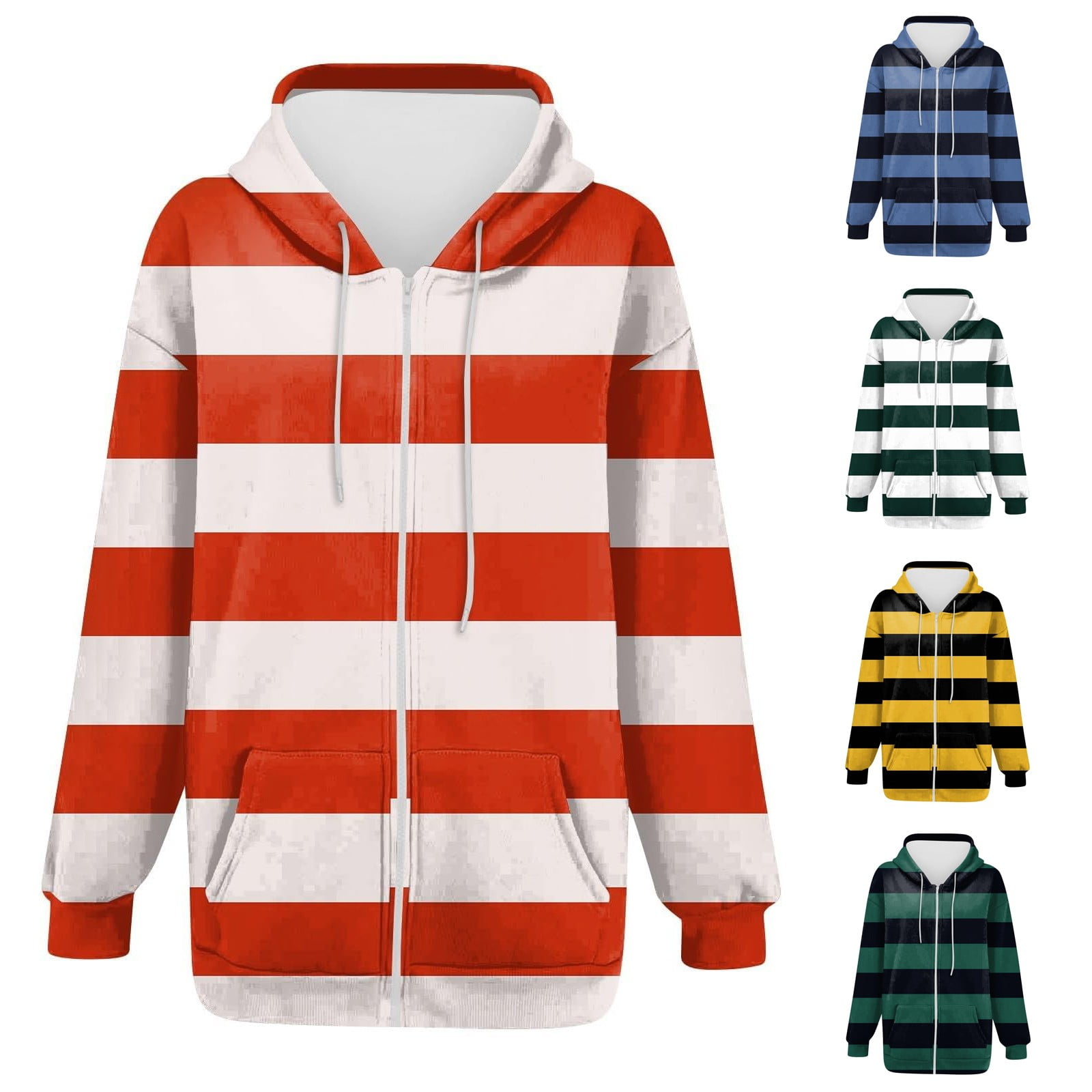 Pxxlle Zip Up Hoodie Women Plus Size Striped Graphic Hoodies Fall Winter Frop Shoulder Hooded Sweatshirt Casual Long Sleeve Sweatshirts with Pockets Mint Green XXL