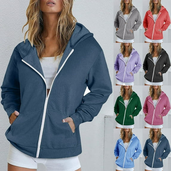 Pxxlle Zipper Hoodies for Women Oversized Fall Fashion Casual Long Sleeve Winter Jackets Trendy Hooded Zip up Sweatshirt Clothes Gray XL