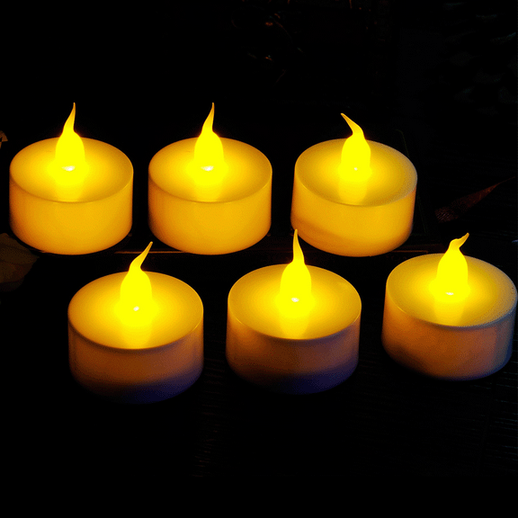 Pxymoer 6Pcs LED Warm White Tea Lights Candles with Battery Operated , No Flickering Flameless Electric Powered Fake Candle , Small Christmas Votive Tealight for Wedding Party & Windows Decorative