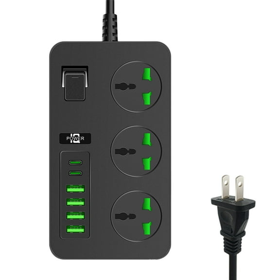 Pxyqht 3 Outlets Power Strip with 6 USB Ports and Off Switch, 3000W Multi Plug Extension Cord, Overload Protection for Home Office Dorm, Universal Socket for Travel Devices