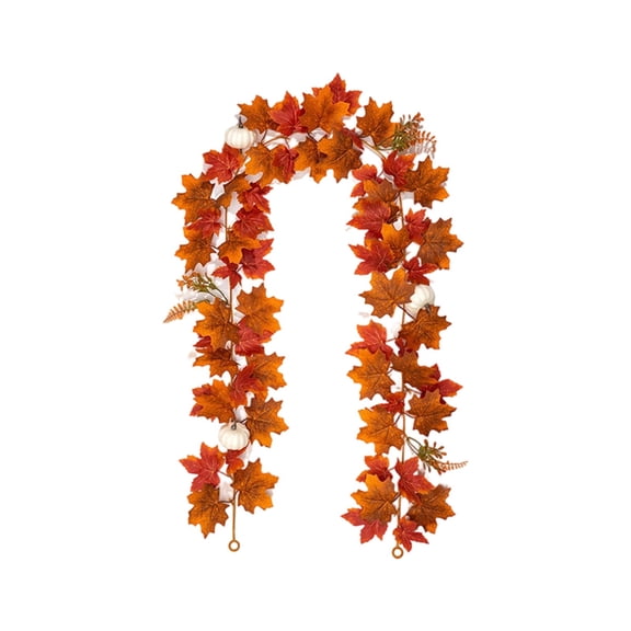 Pxyqht Artificial Maple Leaf Garland for Thanksgiving and Fall Decor with Pumpkins for Fireplace Mantel and Door Decoration