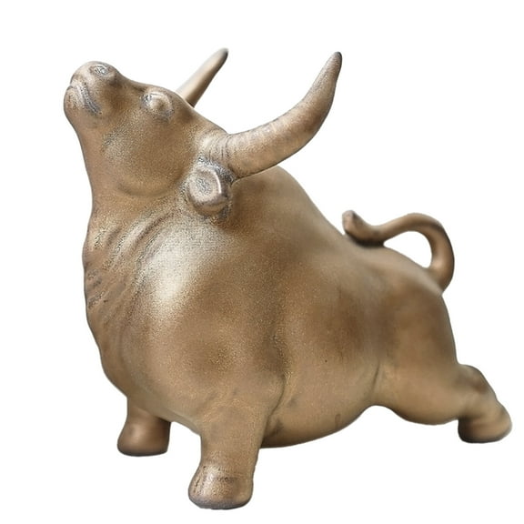 Pxyqht Ceramic Cow Figurine, Bull Ornaments, Wealth Attracting Decor, Office Desk Decorations, Home Living Room Accent