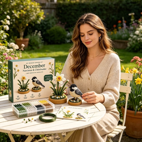 Pxyqht DIY Beaded Garden Kit Birth Month Flower and Bird Set for Adults and youths, Creative Floral Figurine Craft, Perfect Birthday Gift and Relaxing Activity