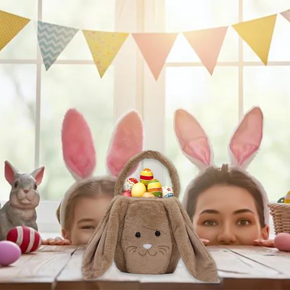 Pxyqht Easter Basket with Bunny Ears Adjustable Handles men Gift Storage Handbag for Egg Hunt and Candy Collection Perfect for Easter Celebrations and Room Decoration