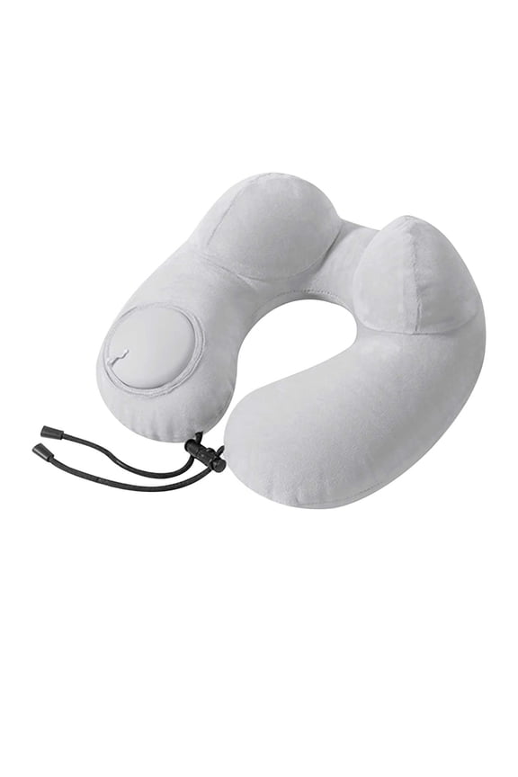 Inflatable Neck Pillow Portable Double Hump Travel Headrest Pressable Foam Support Cushion for Airplane Office Home Easy Carry Adjustable