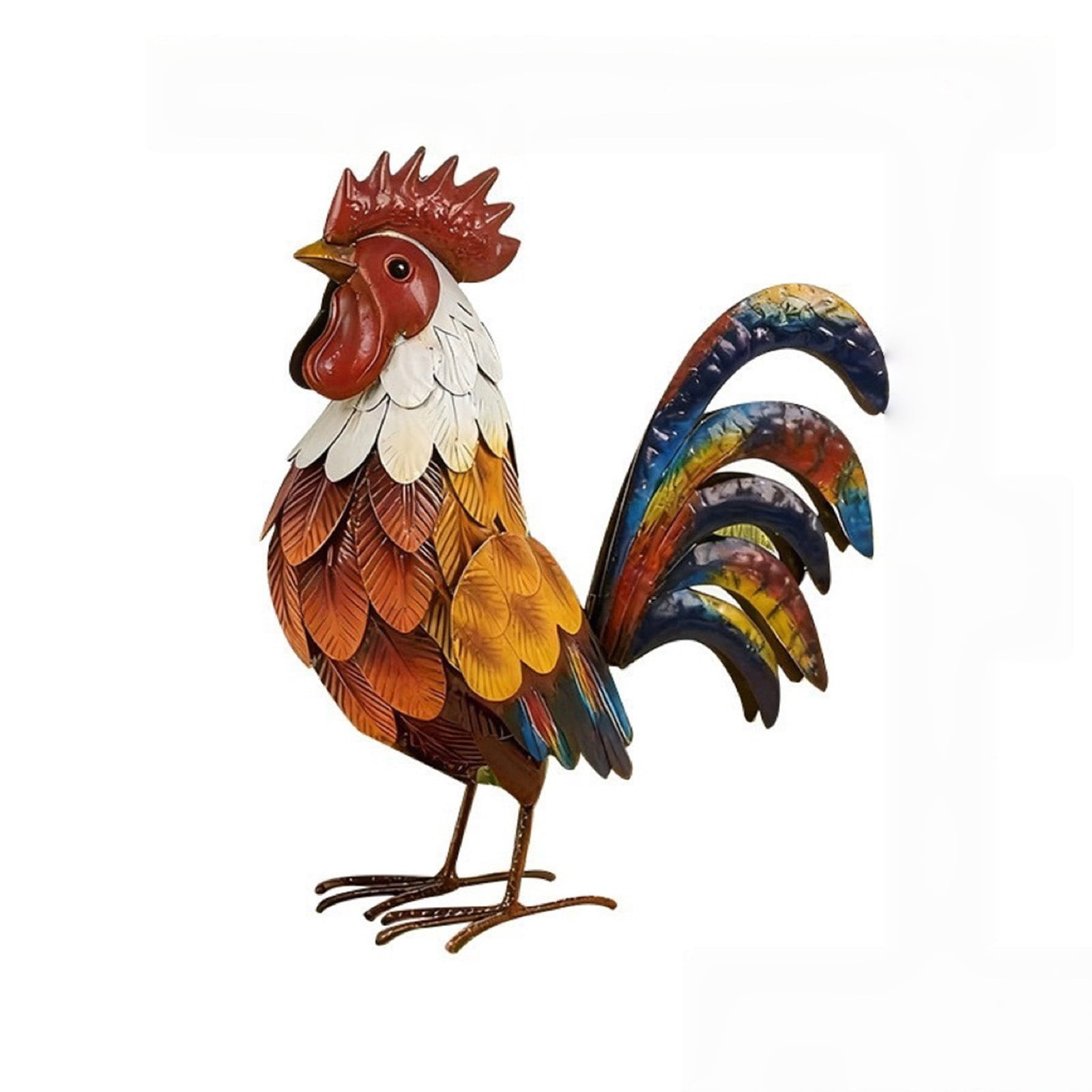 Pxyqht Iron Stereoscopic Rooster Ornament Outdoor Garden Courtyard Decoration Simulation Metal Yard Art Farmhouse Statue 10x13in