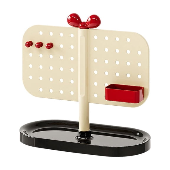 Pxyqht Jewelry Organizer Desk Stand for Earrings Necklaces and Rings Storage Solution Pegboard Display with Cute Bow Design for Vanity and Bedroom Accessories