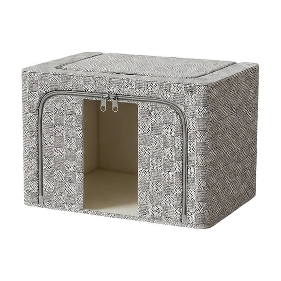 Pxyqht Oxford Cloth Steel Transparent Window Storage Box Stackable Foldable for Clothes Bedding Front Opening for Closet Under Bed