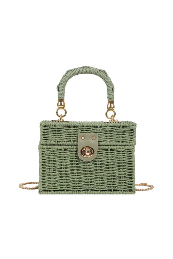 Paper Rope Woven Box Handbag Mini Straw Tote Purse with Detachable Chain Strap for Women Summer Beach Vacation