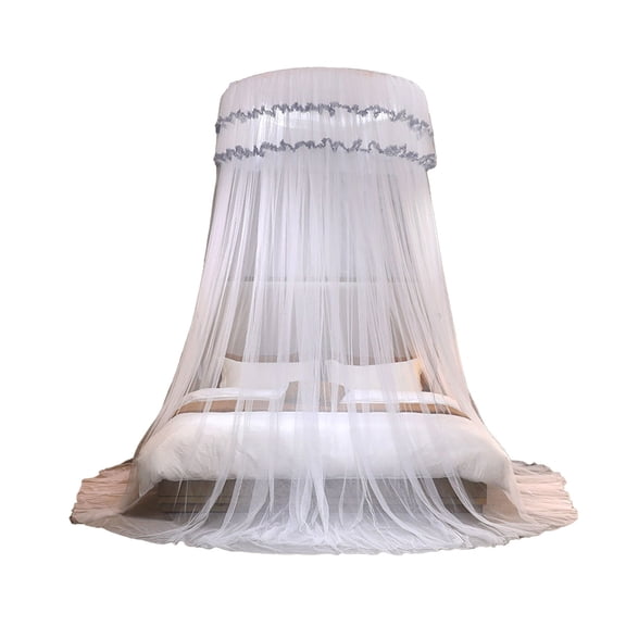 Pxyqht Princess-style Ceiling-mounted Mosquito Net Encrypted Foldable Polyester Bed Canopy for Romantic Bedroom Decor and Comfortable Sleep