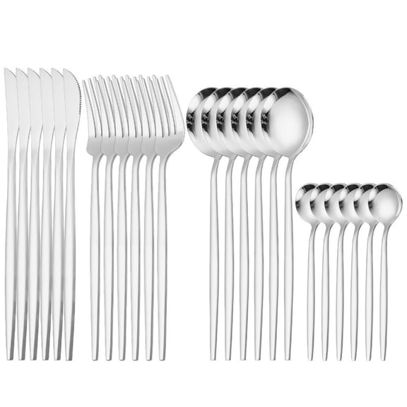 Pxyqht Stainless Steel Cutlery Set 24 Pieces Western Flatware Dining Set Ergonomic Knife Fork Spoon with Storage Case for Home and Kitchen