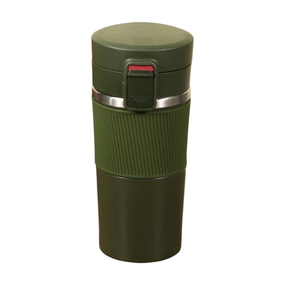 Pxyqht Stainless Steel Insulated Coffee Cup with Rubber Cover and One Click Mechanism for Car and Home Use 400ml Durable Travel Mug for Hot and Cold Beverages