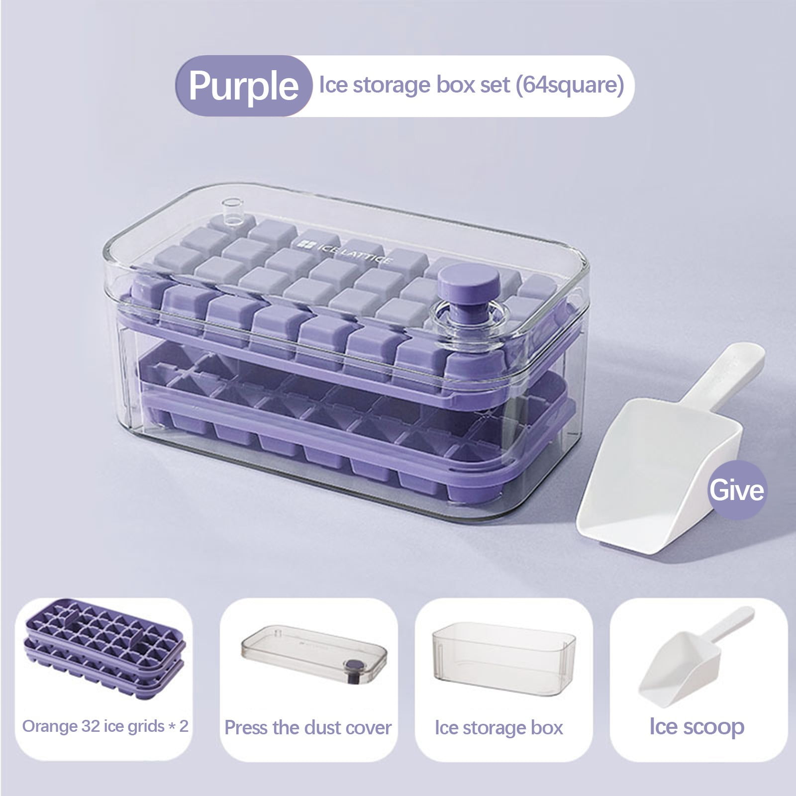 Pxyqht Food Grade Ice Box with One Click Easy Release, Dual Layer Ice Maker and Storage, Includes Ice Tray and Shovel, Simple Cleaning and Safe Use