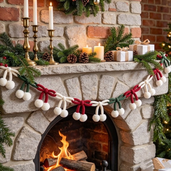 Pxyqht Three Tone Bow String Banner Polyester Hanging Garland Wall Mantel Stair Rail Decor For Wedding Christmas Festival Party Gathering