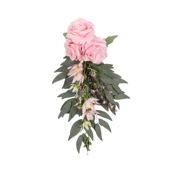 Pxyqht Wedding Chair Back Flower Decorations with Ribbons for Aisle and Ceremony, Elegant Silk Floral Arrangements for Weddings, Non-Wilting Faux Rose Chair Decor