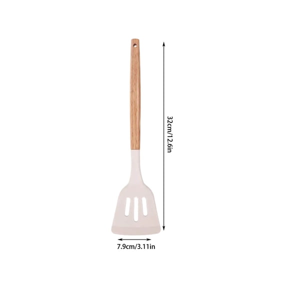 Pxyqht White Wooden Handle Silicone Spatula Set with Stainless Steel Kitchen Utensils for Non-Stick Cookware Perfect for Cooking and Baking
