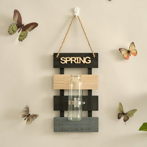 Pxyqht Wooden Board Decoration Vase, Wall Hanging Hydroponic Vase, Rustic Home Decor, Versatile Floral Display, Unique Wall Accent for Living Room