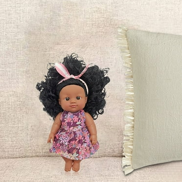 Pyaiiner 7Inch Black Enamel Doll Mini Vinyl African American Doll Interactive Toys Child Sleeping Realistic Newborn Doll Gift for Toddler Kid Baby